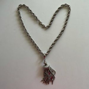 Vintage 60s Monet Signed Damita Line Necklace Rope Chain Pagoda Lariat Tassel